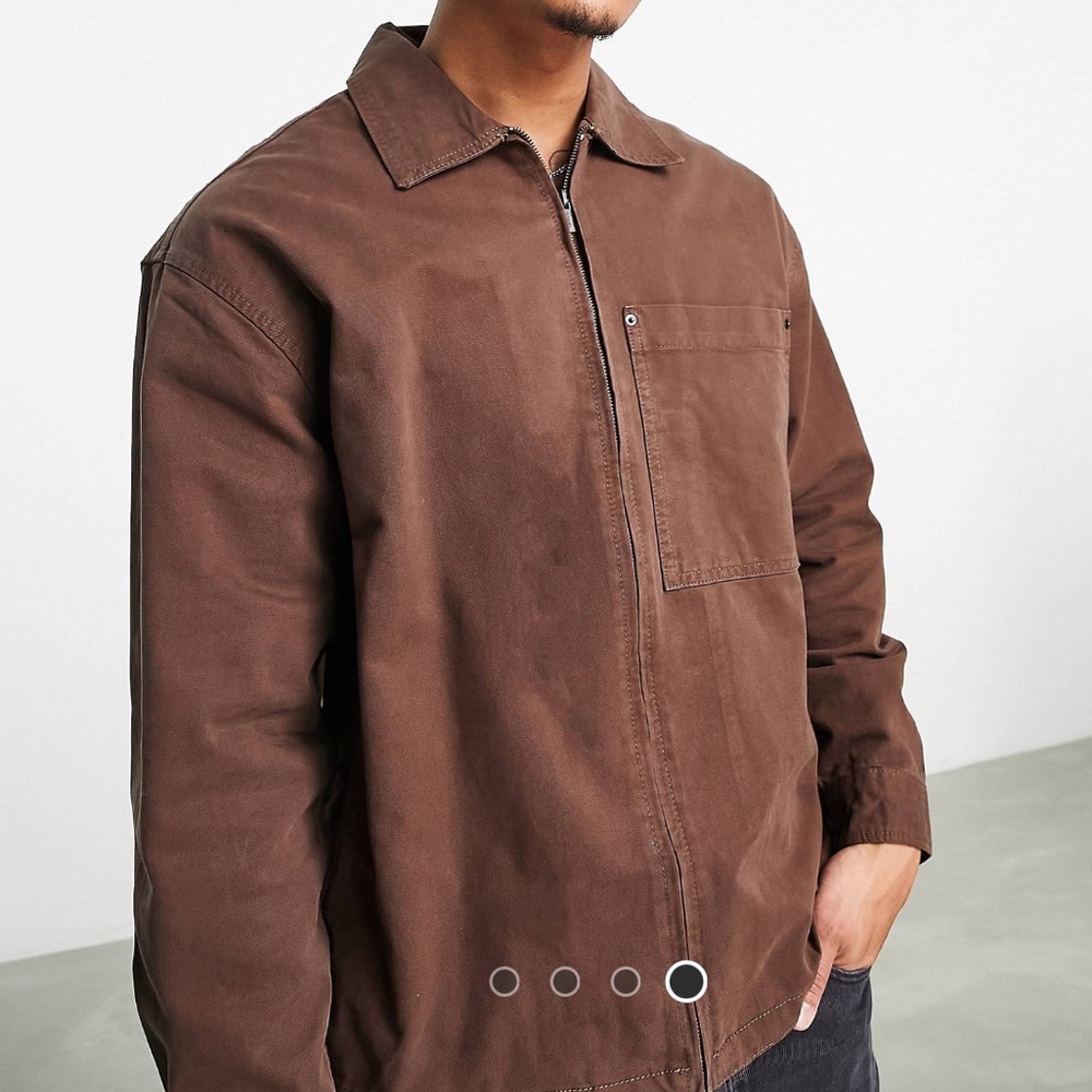 Bershka zip through overshirt in brown - Picture 4 of 9
